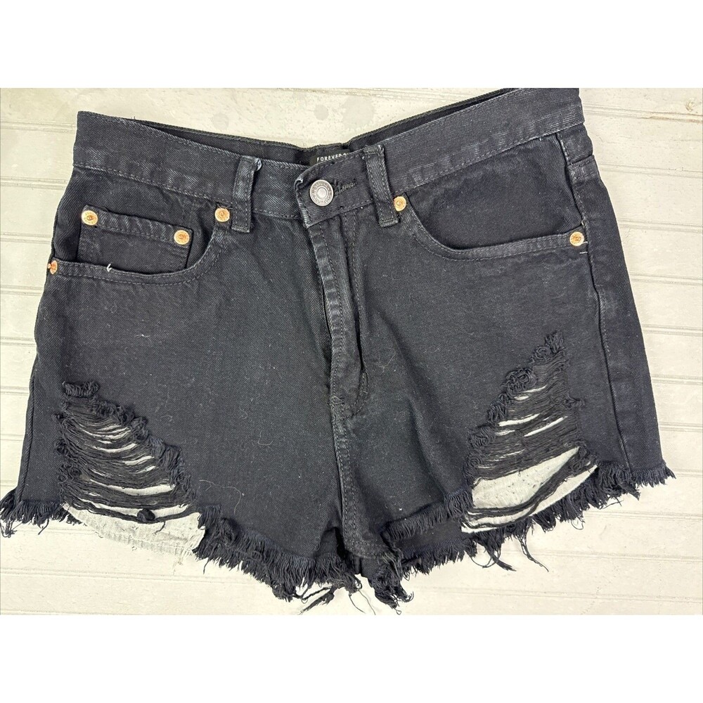 Forever 21 Size M Womens Shorts Black Mid Rise Black Distress Cut Off